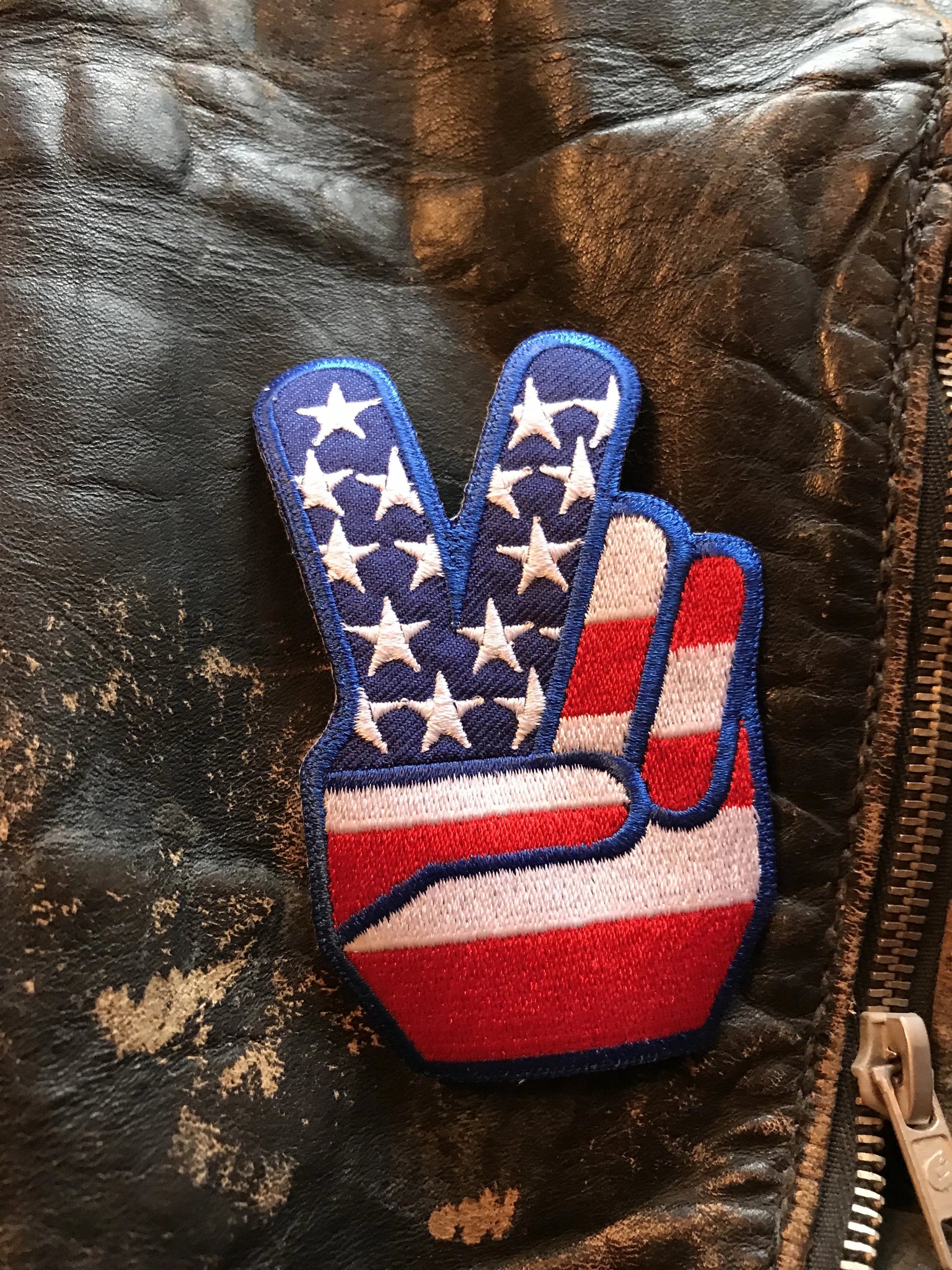 Vintage Chopper Motorcycle Patch! Peace Flag Hand!